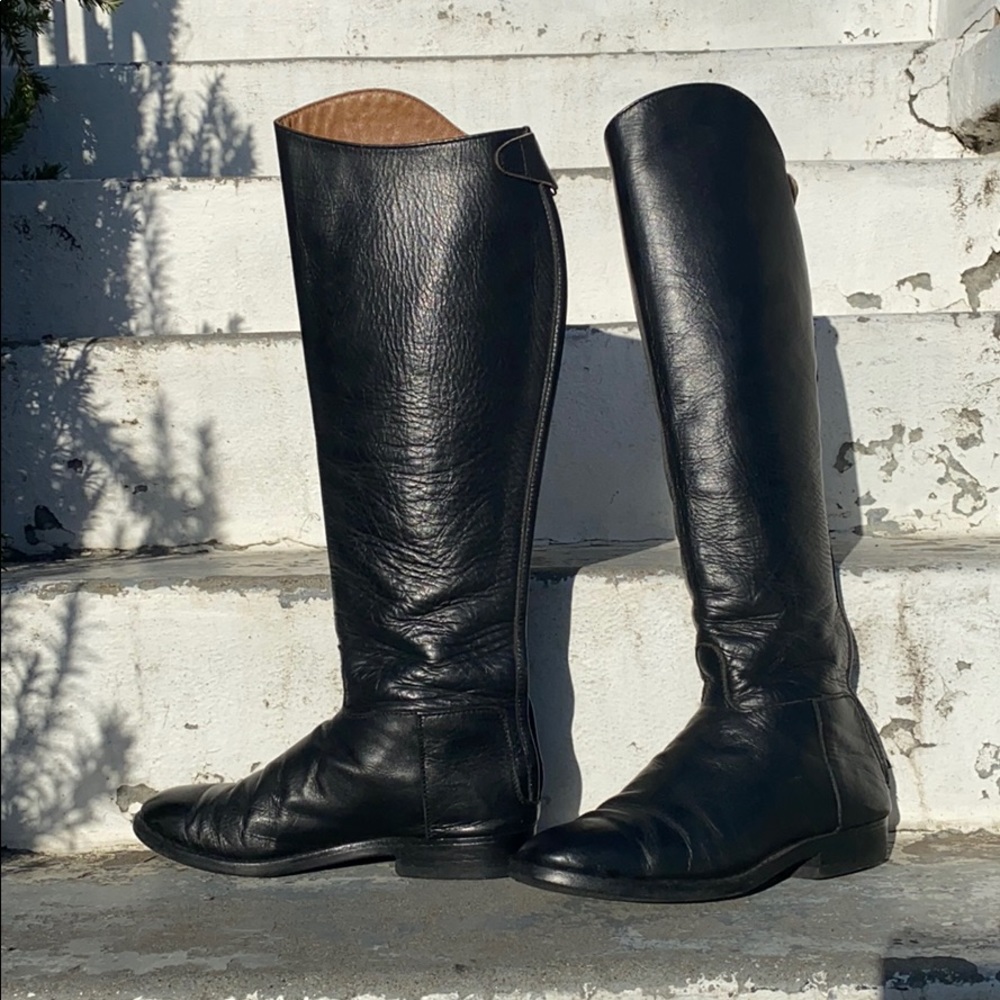 LEATHER equestrian stiff knee high zip up boots